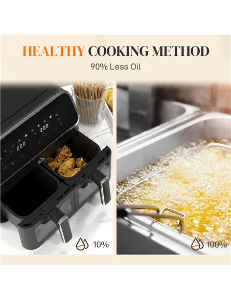 HOMCOM 8L Dual Basket Air Fryer, 80-200℃, with Sync Function - Black/Silver