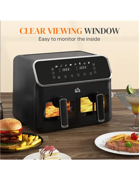 HOMCOM 8L Dual Basket Air Fryer, 80-200℃, with Sync Function - Black/Silver