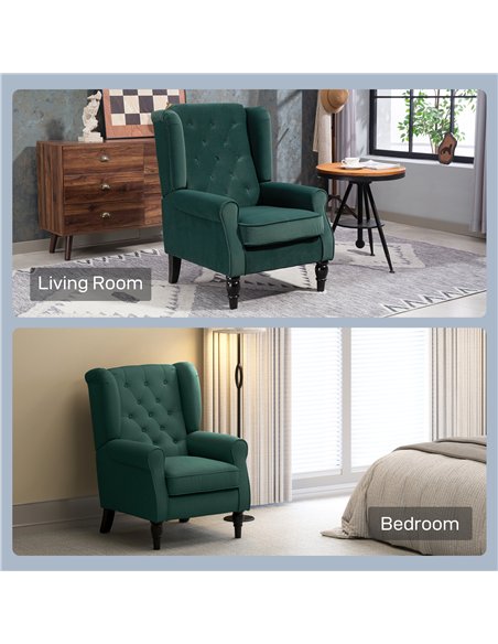 HOMCOM Wingback Accent Chair, Retro Upholstered Button Tufted Occasional Chair for Living Room and Bedroom, Green