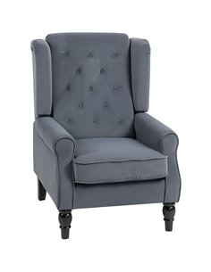 HOMCOM Wingback Accent Chair, Retro Upholstered Button Tufted Occasional Chair for Living Room and Bedroom, Grey