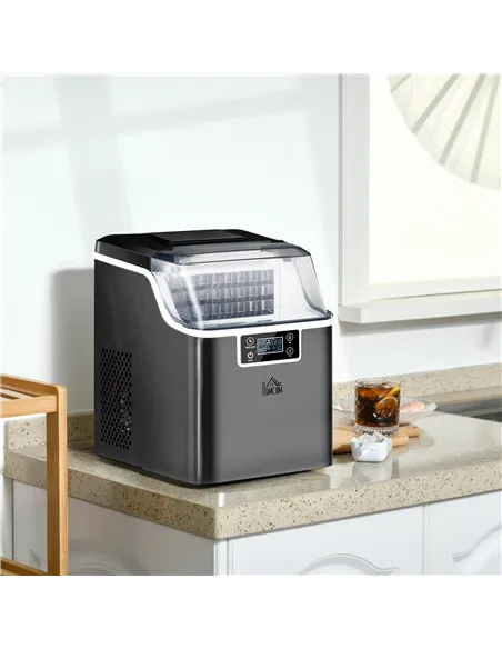 HOMCOM 3.2L Compact Ice Machine, with LCD Screen and Accessories - Black