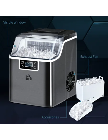 HOMCOM 3.2L Compact Ice Machine, with LCD Screen and Accessories - Black