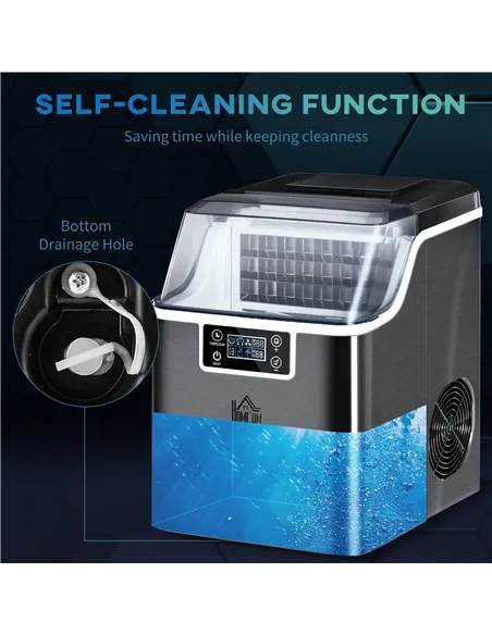 HOMCOM 3.2L Compact Ice Machine, with LCD Screen and Accessories - Black