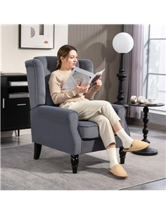 HOMCOM Wingback Accent Chair, Retro Upholstered Button Tufted Occasional Chair for Living Room and Bedroom, Grey 2
