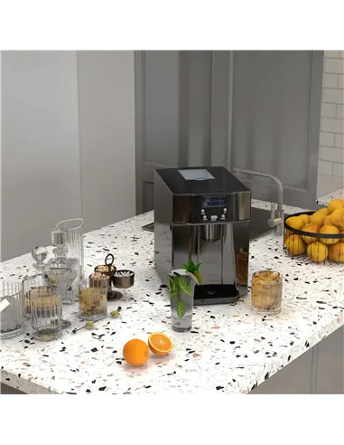 HOMCOM 3L Ice Maker Machine and Water Dispenser, 12kg in 24H, 2 Sizes 9 Ice Cubes Ready in 6-10 Mins Ice Machine, Black