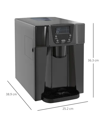 HOMCOM 3L Ice Maker Machine and Water Dispenser, 12kg in 24H, 2 Sizes 9 Ice Cubes Ready in 6-10 Mins Ice Machine, Black