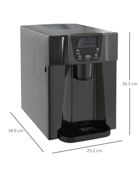 HOMCOM 3L Ice Maker Machine and Water Dispenser, 12kg in 24H, 2 Sizes 9 Ice Cubes Ready in 6-10 Mins Ice Machine, Black