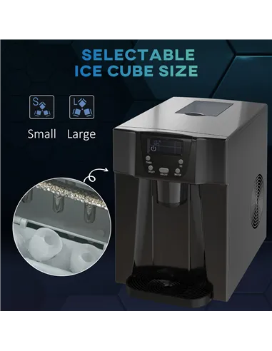 HOMCOM 3L Ice Maker Machine and Water Dispenser, 12kg in 24H, 2 Sizes 9 Ice Cubes Ready in 6-10 Mins Ice Machine, Black