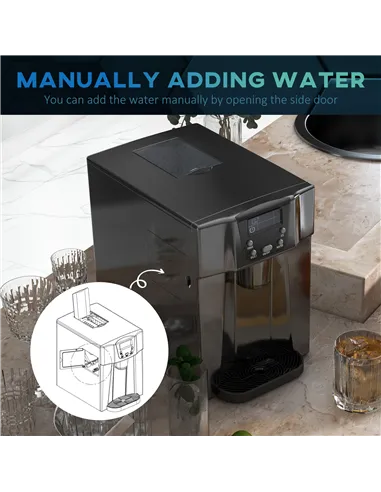 HOMCOM 3L Ice Maker Machine and Water Dispenser, 12kg in 24H, 2 Sizes 9 Ice Cubes Ready in 6-10 Mins Ice Machine, Black
