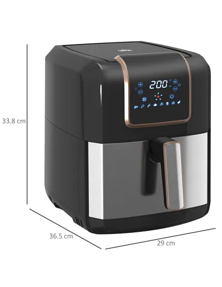 HOMCOM 6.5L Single Basket Air Fryer, 80-200°C Temperature, Black and Gold Tone