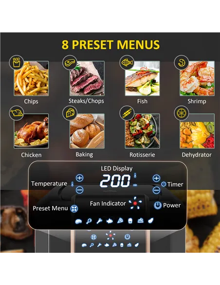 HOMCOM 6.5L Single Basket Air Fryer, 80-200°C Temperature, Black and Gold Tone