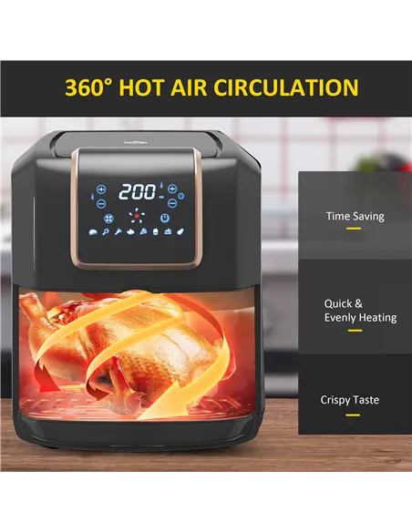 HOMCOM 6.5L Single Basket Air Fryer, 80-200°C Temperature, Black and Gold Tone