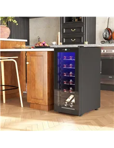 HOMCOM 18-Bottle Narrow Wine Fridge, with Lights - Black 2