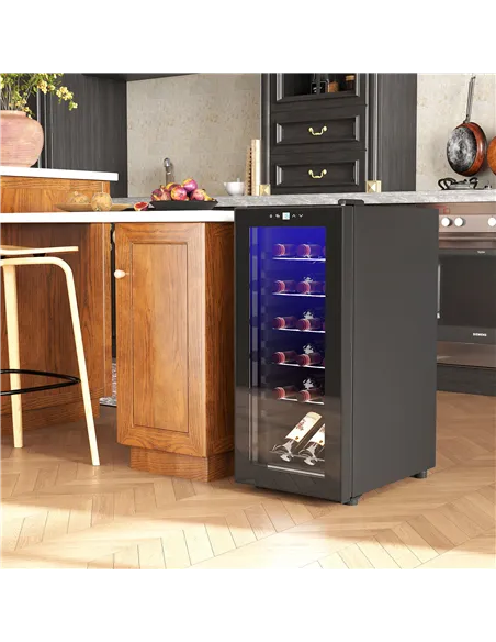 HOMCOM 18-Bottle Narrow Wine Fridge, with Lights - Black