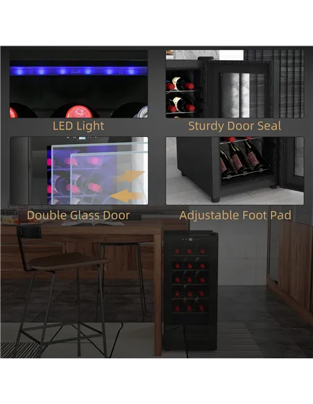 HOMCOM 18-Bottle Narrow Wine Fridge, with Lights - Black