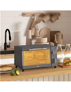 HOMCOM Mini Oven, 9L Countertop Electric Grill, Toaster Oven with Adjustable Temperature, Timer, Dishwasher Safe Baking Tray and 2