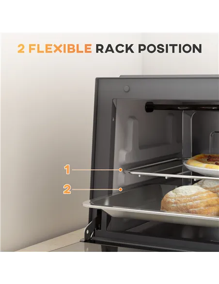 HOMCOM Mini Oven, 9L Countertop Electric Grill, Toaster Oven with Adjustable Temperature, Timer, Dishwasher Safe Baking Tray and