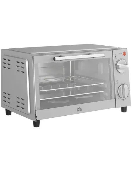 HOMCOM Mini Oven, 9L Countertop Electric Grill, Toaster Oven with Adjustable Temperature, Timer, Dishwasher Safe Baking Tray and