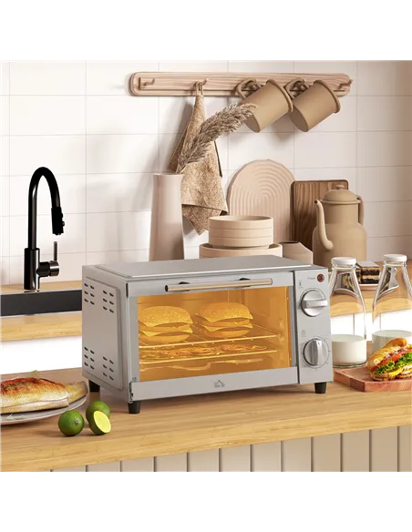 HOMCOM Mini Oven, 9L Countertop Electric Grill, Toaster Oven with Adjustable Temperature, Timer, Dishwasher Safe Baking Tray and