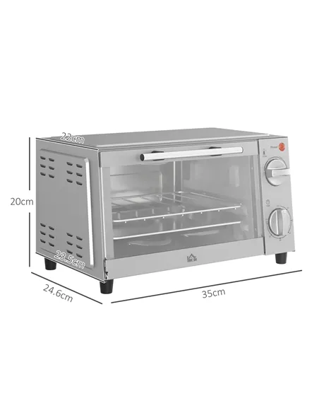 HOMCOM Mini Oven, 9L Countertop Electric Grill, Toaster Oven with Adjustable Temperature, Timer, Dishwasher Safe Baking Tray and