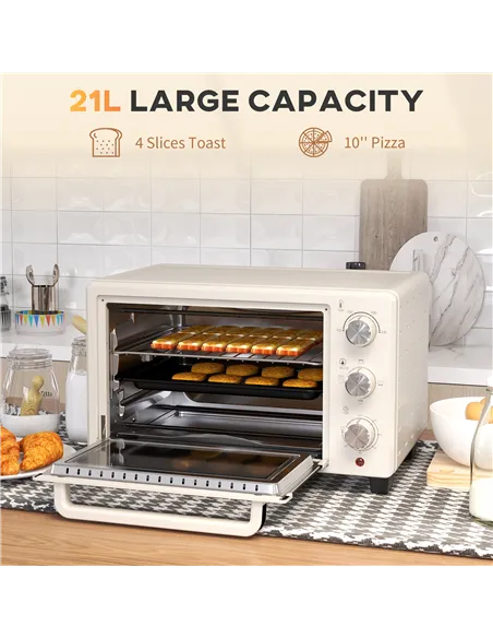 HOMCOM 21L Mini Countertop Oven, 100°C-230°C Adjustable Temp - White