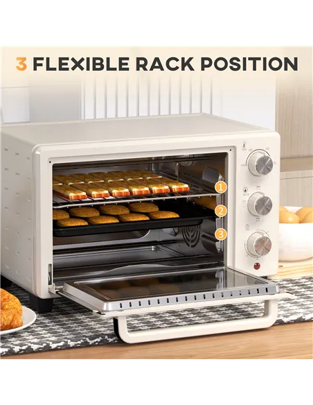 HOMCOM 21L Mini Countertop Oven, 100°C-230°C Adjustable Temp - White