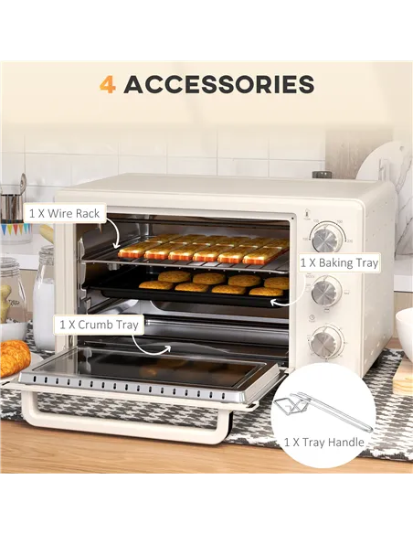 HOMCOM 21L Mini Countertop Oven, 100°C-230°C Adjustable Temp - White
