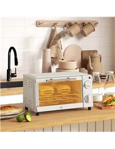 HOMCOM Mini Oven, 9L Countertop Electric Grill, Toaster Oven with Adjustable Temperature, Timer, Dishwasher Safe Baking Tray and 2