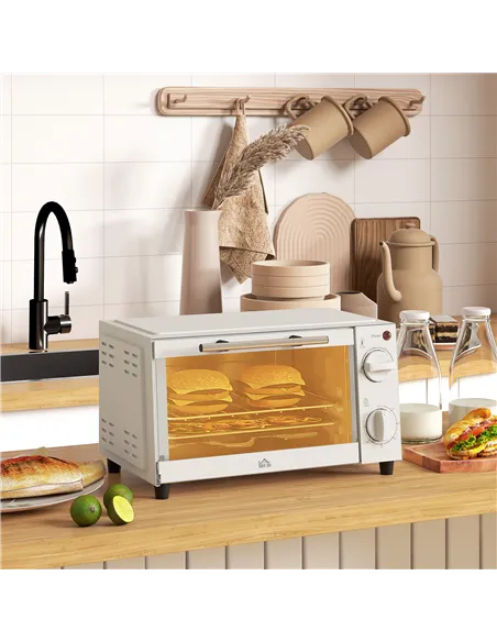 HOMCOM Mini Oven, 9L Countertop Electric Grill, Toaster Oven with Adjustable Temperature, Timer, Dishwasher Safe Baking Tray and