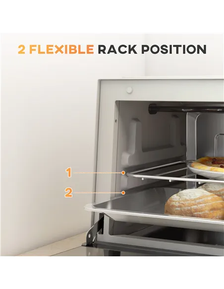 HOMCOM Mini Oven, 9L Countertop Electric Grill, Toaster Oven with Adjustable Temperature, Timer, Dishwasher Safe Baking Tray and