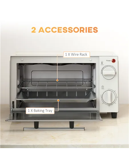 HOMCOM Mini Oven, 9L Countertop Electric Grill, Toaster Oven with Adjustable Temperature, Timer, Dishwasher Safe Baking Tray and