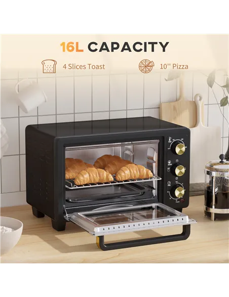 HOMCOM 16L Mini 1400W Countertop Oven - Black