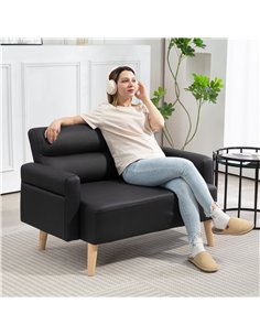 HOMCOM Small Faux Leather 2 Seater Sofa Settee - Black 2
