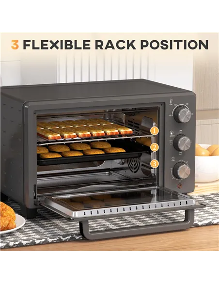 HOMCOM 21L Mini Countertop Oven, 100°C-230°C Adjustable Temp - Grey