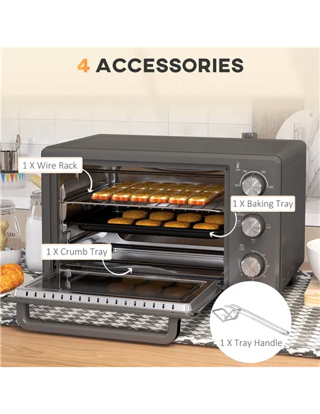 HOMCOM 21L Mini Countertop Oven, 100°C-230°C Adjustable Temp - Grey