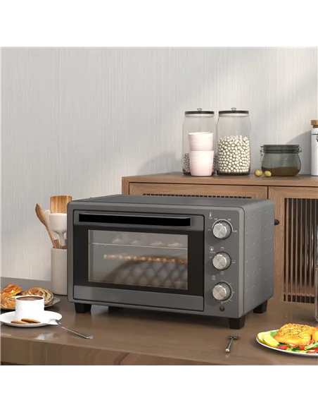 HOMCOM 21L Mini Countertop Oven, 100°C-230°C Adjustable Temp - Grey