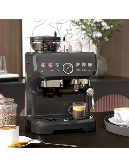 HOMCOM 15 Bar Coffee Machine, with Adjustable Grind, Steamer and Accessories
