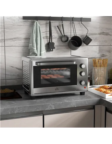 HOMCOM 30L 60-230℃ Mini Electric Oven, with Accessories - Silver Tone