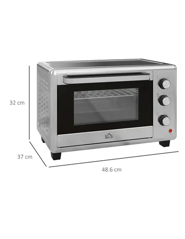 HOMCOM 30L 60-230℃ Mini Electric Oven, with Accessories - Silver Tone