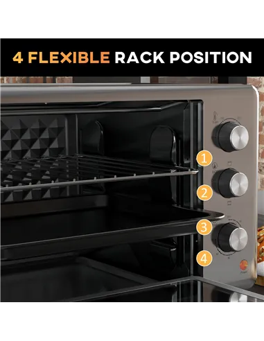 HOMCOM 30L 60-230℃ Mini Electric Oven, with Accessories - Silver Tone