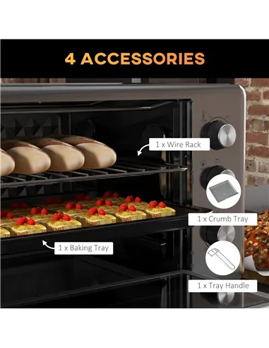 HOMCOM 30L 60-230℃ Mini Electric Oven, with Accessories - Silver Tone