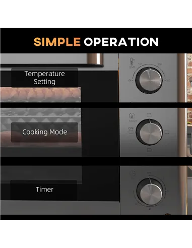 HOMCOM 30L 60-230℃ Mini Electric Oven, with Accessories - Silver Tone