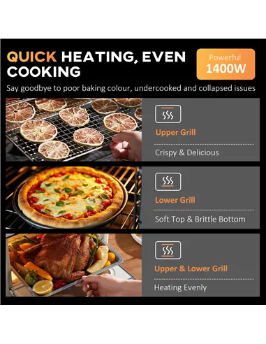 HOMCOM 30L 60-230℃ Mini Electric Oven, with Accessories - Silver Tone