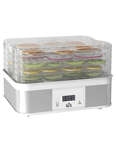 HOMCOM 5 Tier Food Dehydrator, 245W Stainless Steel Food Dryer Machine with Adjustable Temperature, Timer and LCD Display for Dr
