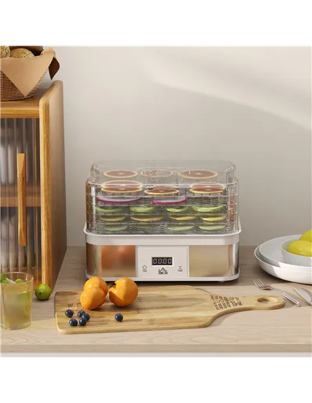 HOMCOM 5 Tier Food Dehydrator, 245W Stainless Steel Food Dryer Machine with Adjustable Temperature, Timer and LCD Display for Dr