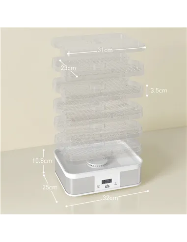 HOMCOM 5 Tier Food Dehydrator, 245W Stainless Steel Food Dryer Machine with Adjustable Temperature, Timer and LCD Display for Dr