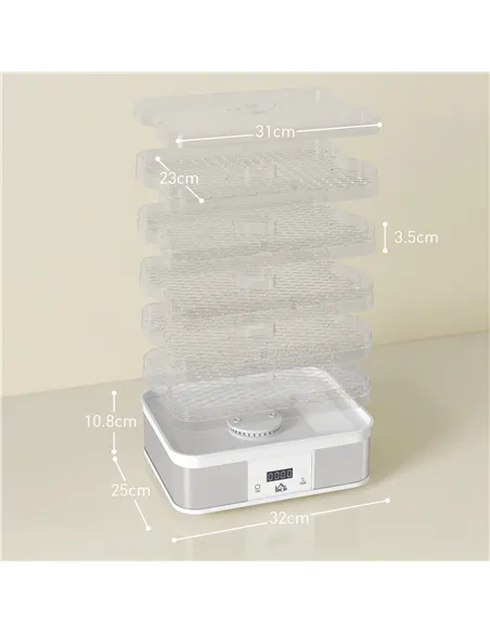 HOMCOM 5 Tier Food Dehydrator, 245W Stainless Steel Food Dryer Machine with Adjustable Temperature, Timer and LCD Display for Dr