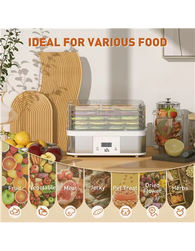 HOMCOM 5 Tier Food Dehydrator, 245W Stainless Steel Food Dryer Machine with Adjustable Temperature, Timer and LCD Display for Dr