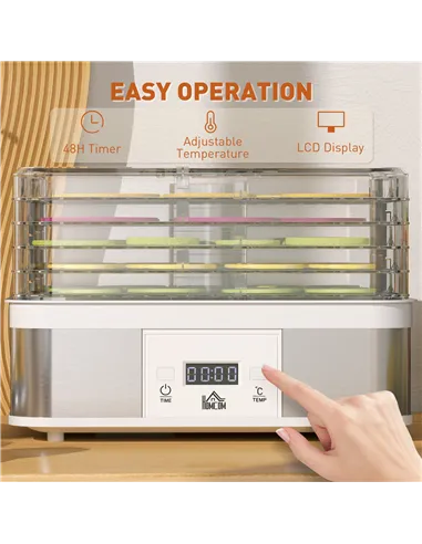 HOMCOM 5 Tier Food Dehydrator, 245W Stainless Steel Food Dryer Machine with Adjustable Temperature, Timer and LCD Display for Dr