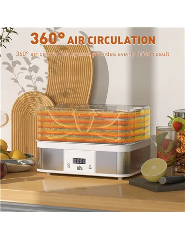 HOMCOM 5 Tier Food Dehydrator, 245W Stainless Steel Food Dryer Machine with Adjustable Temperature, Timer and LCD Display for Dr